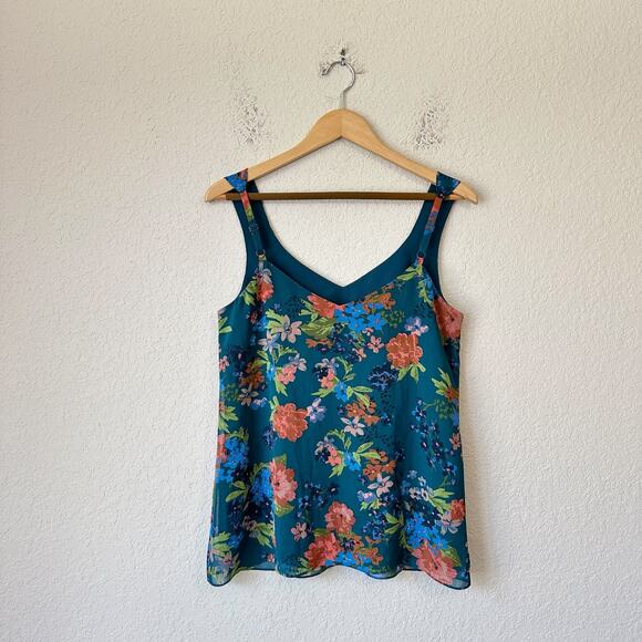 CABI Still Life Top Multicolor Floral V-Neck Lined Sheer Cami Tank Boho - Picture 2 of 11